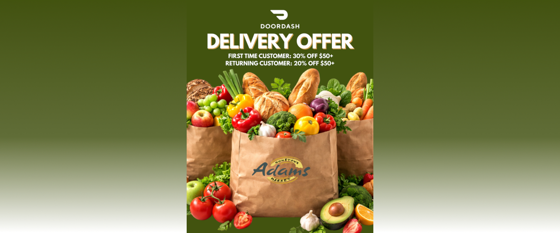 DOORDASH DELIVERY OFFER FIRST TIME CUSTOMER: 30% OFF $50+ RETURNING CUSTOMER: 20% OFF $50+